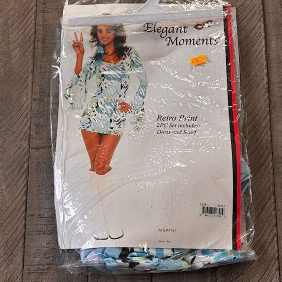 Elegant Moments Women's Mini Dress Size L Retro Peace Halloween Hippie Costume - Picture 1 of 3